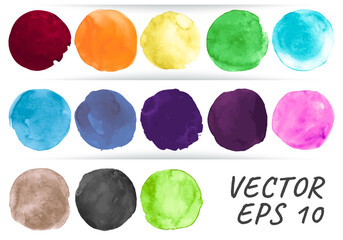 Watercolor Circle Vector. Abstract Rounds Elements. Colorful Blots Set. Brush Stroke Watercolor Circle Vector. Isolated Acrylic Dots on Paper. Spots Drawing. Watercolor Circle Vector.
