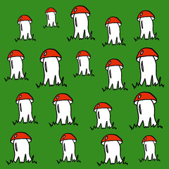 forest fruits, forest dwellers, mushrooms, white mushrooms, russula mushrooms,toadstools, chanterelles, worms, snails, butterflies, grass, ants, print for printing on a backpack, print for printing on