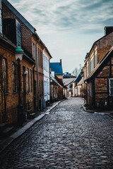 View down the cobblestone streets in Lund, Sweden