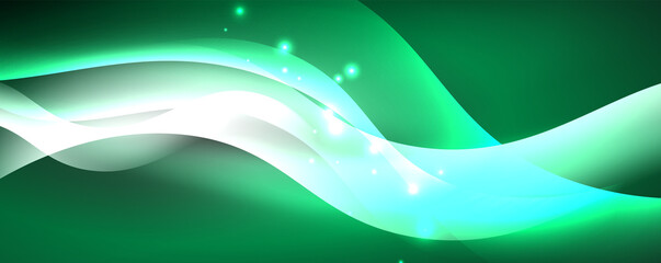 Shiny glowing neon wave, light lines abstract background. Magic energy and motion concept. Vector wallpaper template
