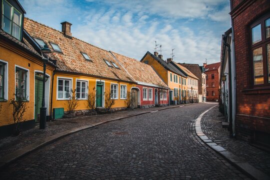 View down the cobblestone streets in Lund, Sweden