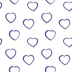 Blue Heart shaped brush stroke seamless pattern background