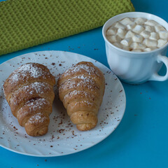 coffee croissants and napkin caffeine drink, food