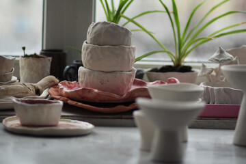 still life with flowers and pots