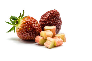 Strawberries rhubarb isolated on white background