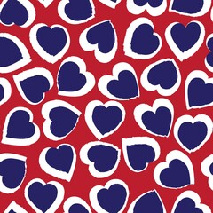 Red Navy Heart shaped brush stroke seamless pattern background