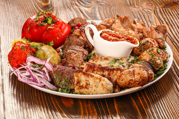 Bbq mix plate with beef, pork, lamb