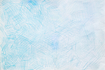 blue abstract crayon drawing on white paper