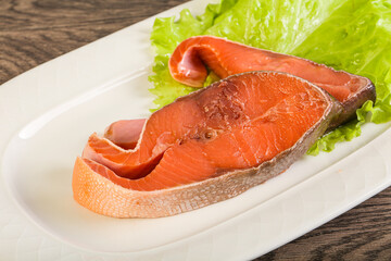 Two pink salmon fish steak