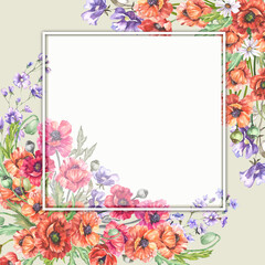 Fototapeta premium frame of flowers.watercolor poppies