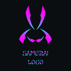 Abstract modern samurai logo with purple gradient and black background 