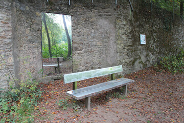 mirror and bench in a park in nantes (france) 