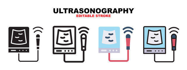 Ultrasonography icon set with different styles. Icons designed in filled, outline, flat, glyph and line colored. Editable stroke and pixel perfect. Can be used for web, mobile, ui and more.