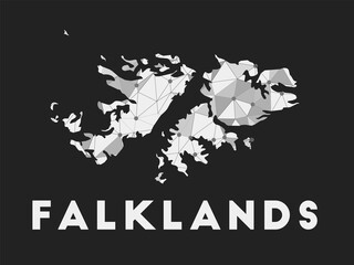 Falklands - communication network map of country. Falklands trendy geometric design on dark background. Technology, internet, network, telecommunication concept. Vector illustration.