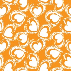 Orange Heart shaped brush stroke seamless pattern background