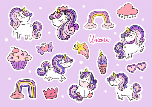 cute purple magical simple unicorn sticker sheet printable
