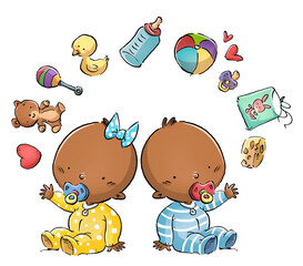 African American babies with toys