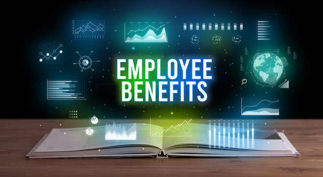 Business inscription coming out from an open book