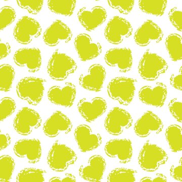Yellow Heart shaped brush stroke seamless pattern background