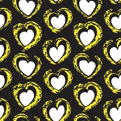 Yellow Heart shaped brush stroke seamless pattern background