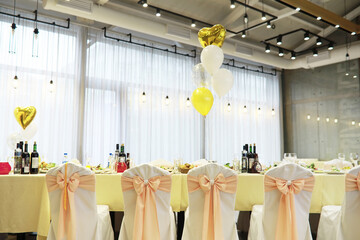Glasses on the table in the restaurant. Table setting.