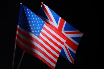 The concept of diplomatic relations. Flag of the Russian Federation and partner. Sanctions pressure in politics.