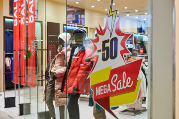 New Year's sale at shopping mall, Christmas promotions