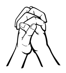 Hands in Praying Gesture, Line Art Illustration