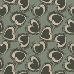 Green Heart shaped brush stroke seamless pattern background