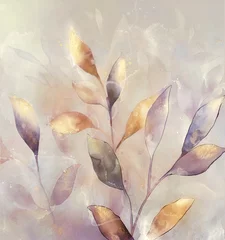 Gordijnen Abstract image of leaves with watercolor and splashes elements  © foldyart1980