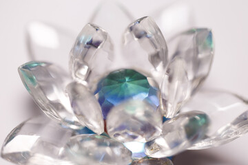 Traditional beautiful flower glass decorations. Macrophotography. Crystal Flower on white background. Decoration