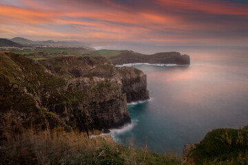 Long exposure landscape. Reibeirinha view at sunset. Sao Miguel de Azores. Portugal