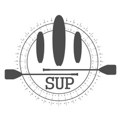 Stand up paddle boarding flat emblem illustration
