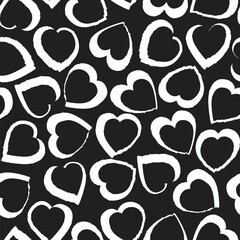 Black and White Heart shaped brush stroke seamless pattern background