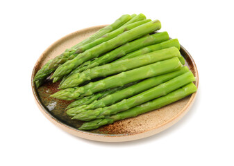 Effective Boiled asparagus on white background