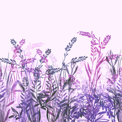 Fototapeta na wymiar Flowers and herbs silhouettes seamless border