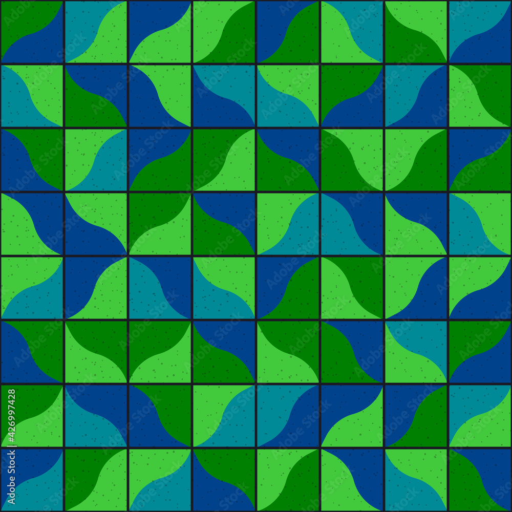 Aufkleber Green and blue tile pattern. Same shape but random location mosaic tile.