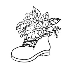 An old shoe with flowers. Floral boot.