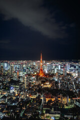 Tokyo city skyline at night , Japan