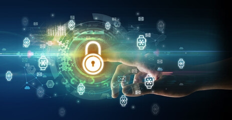 touching with soft gesture multimedia screen with future technology concept