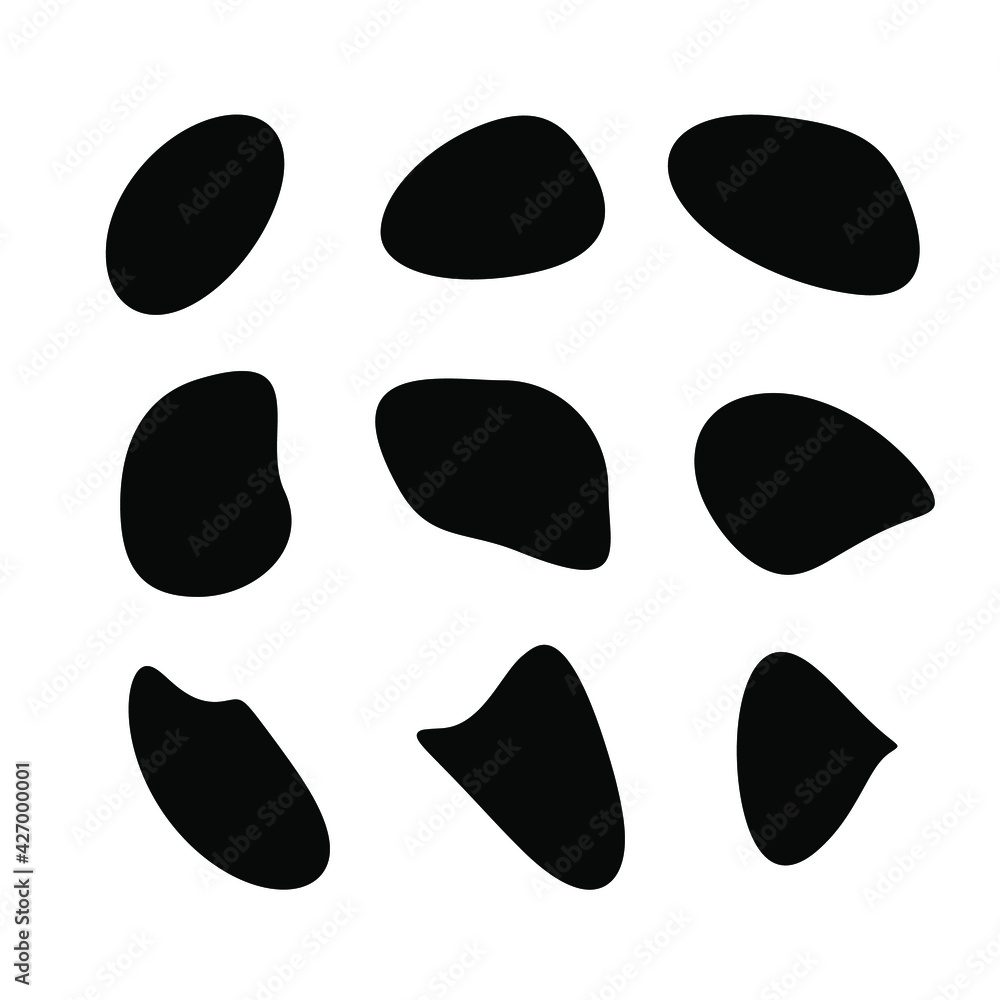 Aufkleber random organic round spot blob pebble shape set. collection of abstract irregular oval stone stains 