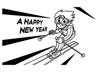 Fototapeta premium スキー,年賀状,a happy new year,