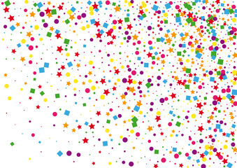 Yellow Sparkle Square Illustration. Scattered Circle Background. Purple Dot Decoration. Rainbow Star Background. Pink Shiny Confetti.