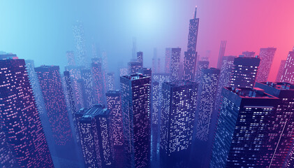 Future city downtown with skyscrapers in neon cyberpunk lights © Photocreo Bednarek