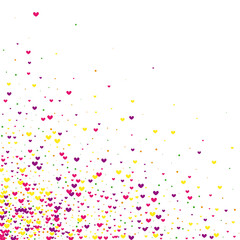 Rose Cover Heart Illustration. Purple Scatter Wallpaper. Yellow Confetti Petals. Pink Vector Frame. Birthday Texture.