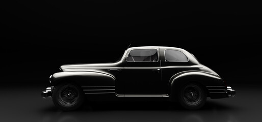 Classic retro car on black. Vintage