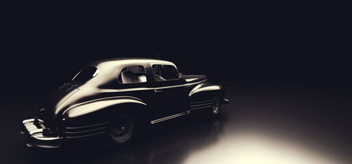 Classic retro car on black. Vintage