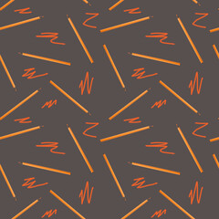 Seamless pattern with orange pencils on gray background. Education, school background. Textile design, pattern, print.