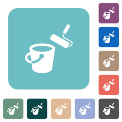 Paint bucket and paint roller rounded square flat icons