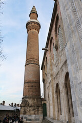 Fototapeta premium selective focus. 03.13.2021 Bursa, Bursa, Turkey in the old historical center of the Great Mosque. local and foreign tourists visit the mosque. Local and foreign Muslims worship in the ULU MOSQUE, whi